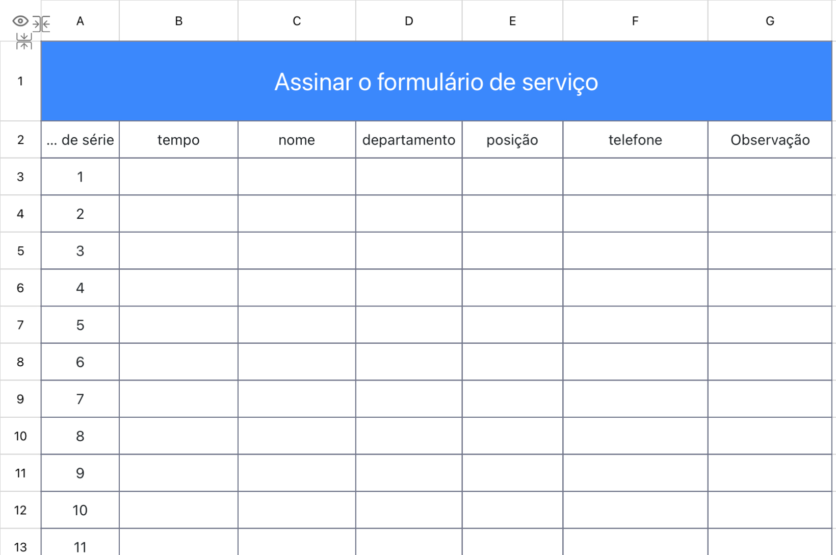 Assinar o formulário de serviço